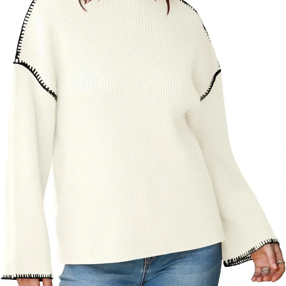 Women's Rubzoof White Sweater with Black Trim - Picture 4 of 11
